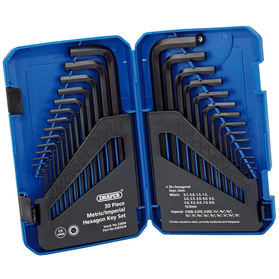 Hex Key Set 30pc Metric Imperial Long Allen Allan Hexagon Wrenches Draper 33894 - Image 1 of 4