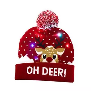 Light Up Christmas Hat Knit Ugly Hat Family Xmas Party Holiday Christmas - Picture 1 of 8