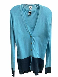 M MISSONI TURQUOISE BLUE COTTON KNIT 2 pc SET TANK + CARDIGAN Sz I46 US10 - Picture 1 of 8