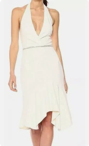 Halston Heritage Women's Size 4 Dress White Ivory Sheath Low Cut Halter $178 NEW - Picture 1 of 10