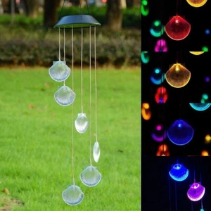 Solar Color Changing LED Shell Wind Chimes Home Garden Yard Decor Light Lamp US - Picture 1 of 7