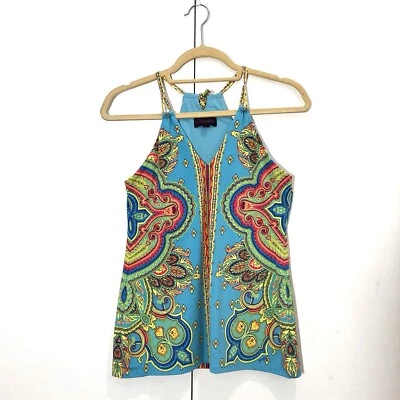 Hale Bob Halter Top Women’s XS Multicolor Stretch Sleeveless V Neck Paisley Y2K Foto 1 de 4