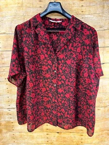 CASUAL CORNER ANNEX WOMAN TOP 22W RED BLACK FLORAL BUTTON UP SHEER ๐MINT๐ - Picture 1 of 9
