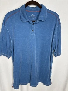 Tommy Bahama Shirt Mens Polo XL Blue With Orange Accent Tencel - Picture 1 of 10