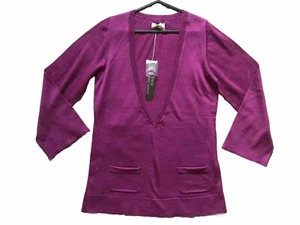 Fenn Wright Manson Jumper Pink Wool Mix Plunge V Neck Fine Knit Pockets M NEW - Picture 1 of 6