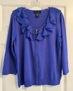 Cable And Gauge Cobalt Blue Top With Ruffles And Scoop Neck Size M - Picture 1 of 5