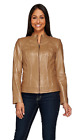 G.I.L.I. Zip Front Leather Jacket with Seaming Detail, Doe, Peanut, Size 8