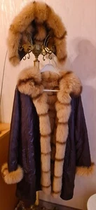 Pelz Mantel / Jacke Fuchs Echtpelz INNEN aussen Polyester mit Kapuze abnehmbar - Bild 1 von 24