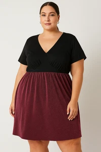 Rosegal Partykleid Übergröße UK 24 Burgund Schwarz Glitzer V-Ausschnitt Kurzarm - Bild 1 von 5