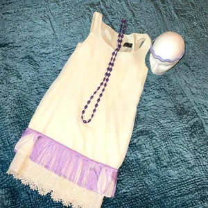 Vintage 90s flapper Dress costume size 12 cream fringe 1920s look drop waist - Picture 1 of 14