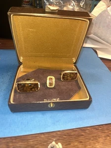 Dante Cufflinks with Tie TAC Set Silver Tone Vintage in Original Box - Picture 1 of 6