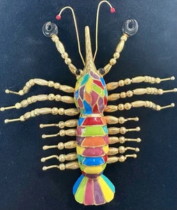 "BROCHE PRENDEDOR VINTAGE DE DISEÑO PASQUINI ESMALTE ARCO IRIS LANGOSTA 5 1/4"" (J-2)" - Imagen 1 de 2