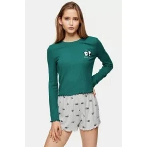 Juego de pijama panda acanalado para mujer Topshop en verde bosque talla 8-10 - Imagen 1 de 6