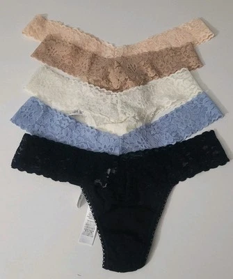 HANKY PANKY LACE LOW RISE THONG SET OF 5 ASSORTED COLORS ONE SIZE - Image 1 of 4