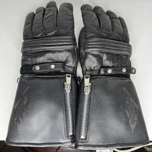 Guantes de montar vintage Harley Davidson de cuero con guantelete invierno negros talla grande - Imagen 1 de 24