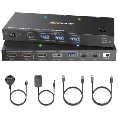 KVM Switch 2 Monitors 2 Computers USB C HDMI DP, KVM Switch Dual Monitor for ... - Image 1 of 4