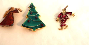 Metal Enamel Christmas Brooch Pin Lot Tree Angel Dancing Santa Secure Pin Lot - Picture 1 of 5