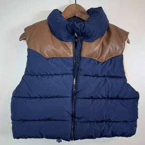 Dictionary Kid's Puffer Vest Blue Navy Vegan Leather Large Youth Cabin Sherpa - Picture 1 of 6