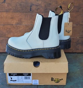 Dr. Martens Women's 2976 Quad Chelsea Retro Platform White Leather Boots Size 7 - Picture 1 of 9