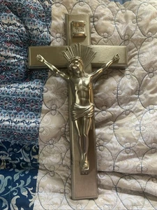 Vintage Parsons #14 Wall Crucifix Silver Cast Metal Casket Cross Jesus - Picture 1 of 5