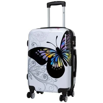 Hartschale Handgepäck Koffer klein Trolley bunt 4 Rollen Motiv Butterfly weiß - Bild 1 von 4