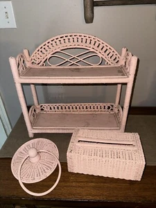 Vtg 3 pc Coral Wicker Bathroom Decor Boho Bath 1970 1980 - Picture 1 of 5