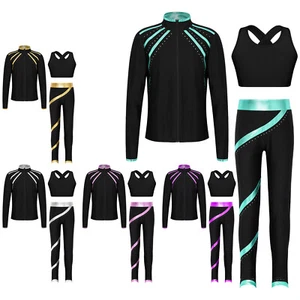 Kids Girls Tracksuit And Active Sweatpants Outfits Crop Tops Set Workout 3PCS - Picture 1 of 57