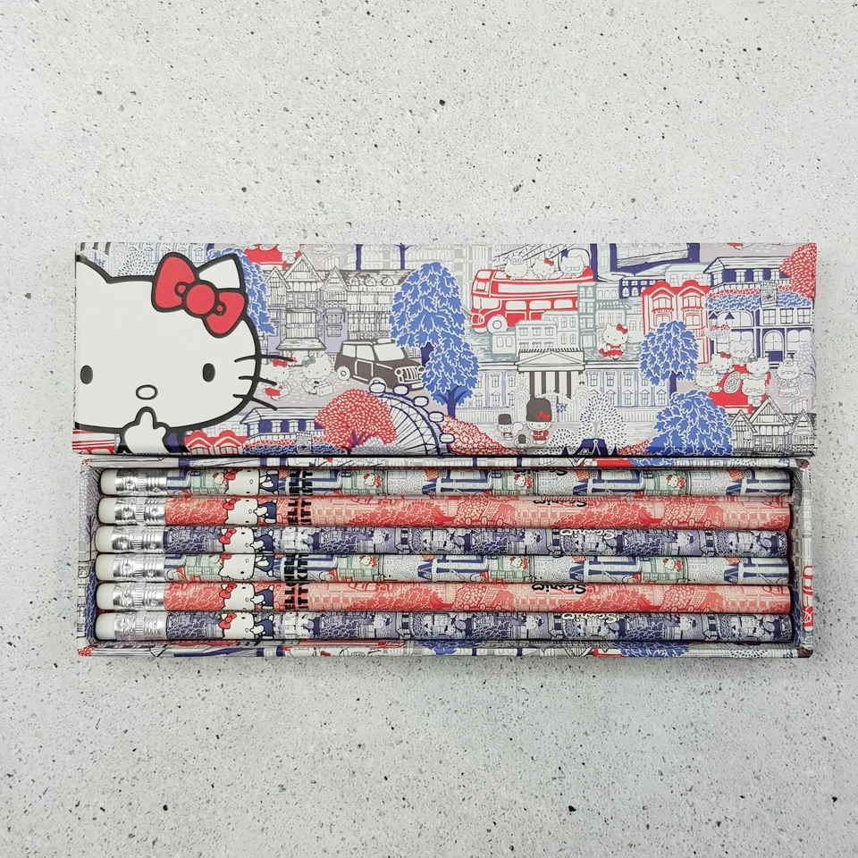Sanrio HELLO KITTY X LIBERTY Art Fabrics of London Pencil set x 6 Pencils RARE - Bild 1 von 4