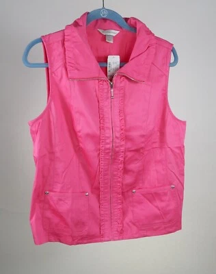 Nuevo con etiquetas Chaleco Christopher Banks Para Mujer Cuello Rosa/Fucsia Algodón Cremallera Talla L Foto 1 de 4
