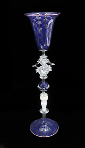 Charles Paul Savoie (US 20th C) Venetian Tall Latticino Art Glass Goblet Signed - Picture 1 of 7