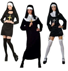 Ladies Nun Costume Adult Sister Act Fancy Dress Sexy Religious Womens Outfit - Picture 1 of 18