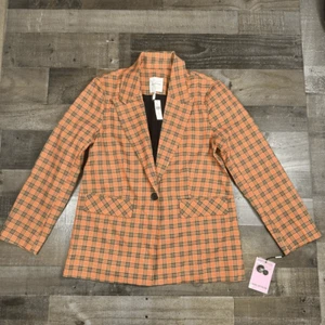 Avec Les Filles blazer womens Large orange NEW Anthropologie plaid oversized jac - Picture 1 of 9