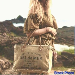 Upcycled Myra Canvas Bag/Handbag/Tote Fringe Sel De Mer PARIS Nordstrom 13×10 EX - Picture 1 of 11