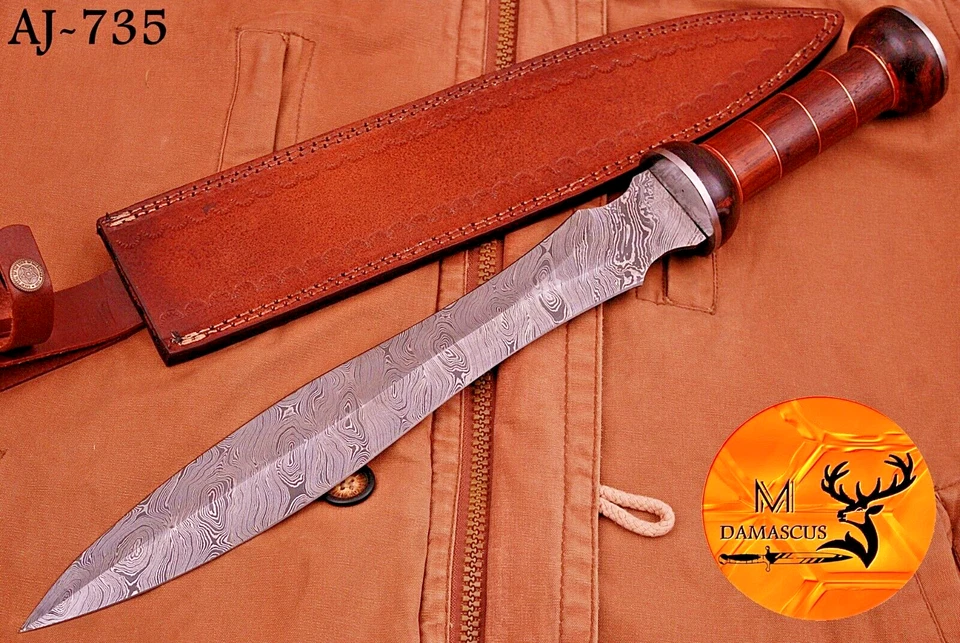 ESPADA DAGA GLADIUS ACERO DAMASCO FORJADO HECHA A MANO PERSONALIZADA HOJA DE DOBLE FILO 735 Foto 1 de 4