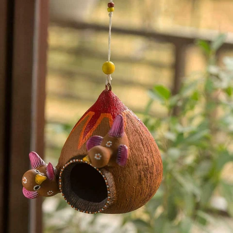 Hand-Painted Terracotta Bird Feeder Balcony and Garden Decorative Hanging Cover