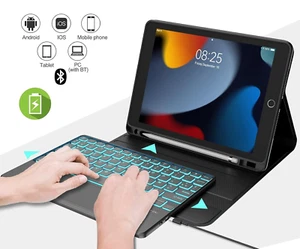 Bluetooth Touchpad Keyboard Folio for iPad Samsung Lenovo, Backlit & Magnetic - Picture 1 of 5