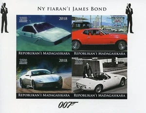 James Bond Stamps Madagascar 2018 MNH Cars 4v IMPF M/S II - Picture 1 of 1