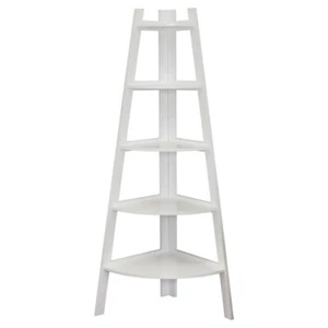 Five-Tier Pyramid Bookshelf Corner Ladder Shelf White - 6 Colors 63" x 29" - Picture 1 of 26