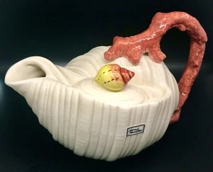 Vintage FITZ and FLOYD Conch Shell Teapot w/ Coral Handle - Oceana Nautical - Picture 1 of 6