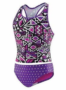 NEW GIRLS 14 SPEEDO 2 PIECE RACERBACK TANKINI SET SWIMSUIT SUIT PURPLE AZTEC GEO - Picture 1 of 2