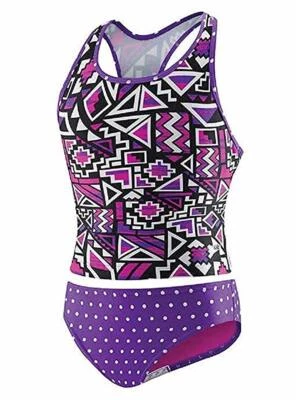 NUEVO CONJUNTO TANKINI ESPALDA DEPORTIVA 14 SPEEDO 2 PIEZAS TRAJE DE BAÑO TRAJE PÚRPURA GEO AZTECA Foto 1 de 2