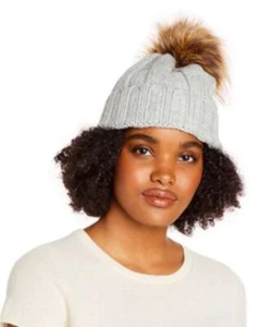 Sombrero tejido Aqua para mujer con puños con piel sintética pompón gris talla única 100 % exclusivo - Imagen 1 de 7