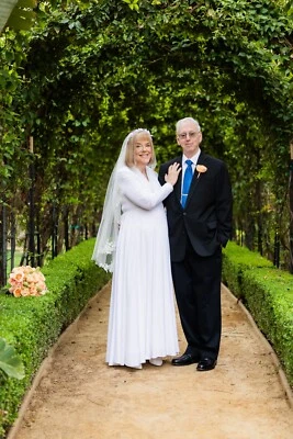 Beautiful Vintage Satin Wedding Dress with Lace Trim: Size 14 - 16 - Image 1 of 2