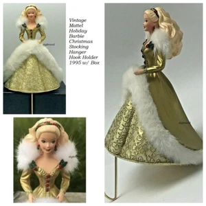Vintage Mattel 1995 Holiday Barbie Weihnachten Strumpf Aufhänger Haken Halter mit Box - Bild 1 von 11
