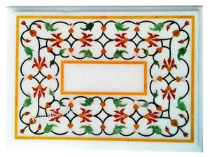 Marquetry Art Garden Table Top with Inlay Work White Marble Patio Coffee Table - Picture 1 of 6