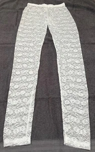 Beautiful White Stretch Posey Lace Full Length Footless Leggings Pants #UN1 - Picture 1 of 1