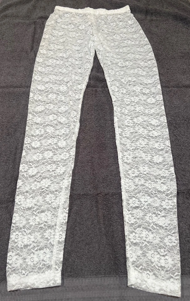 Beautiful White Stretch Posey Lace Full Length Footless Leggings Pants #UN1 - Image 1 of 1