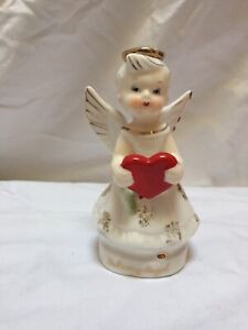 Vintage Japan Ceramic Valentine’s Day Girl February Angel Holding Heart, Great