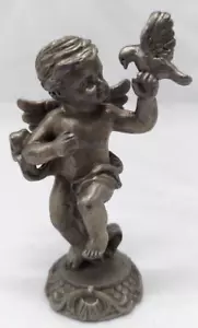 Querubín de peltre (bebé ángel) con paloma/pájaro 2,75" - Imagen 1 de 6