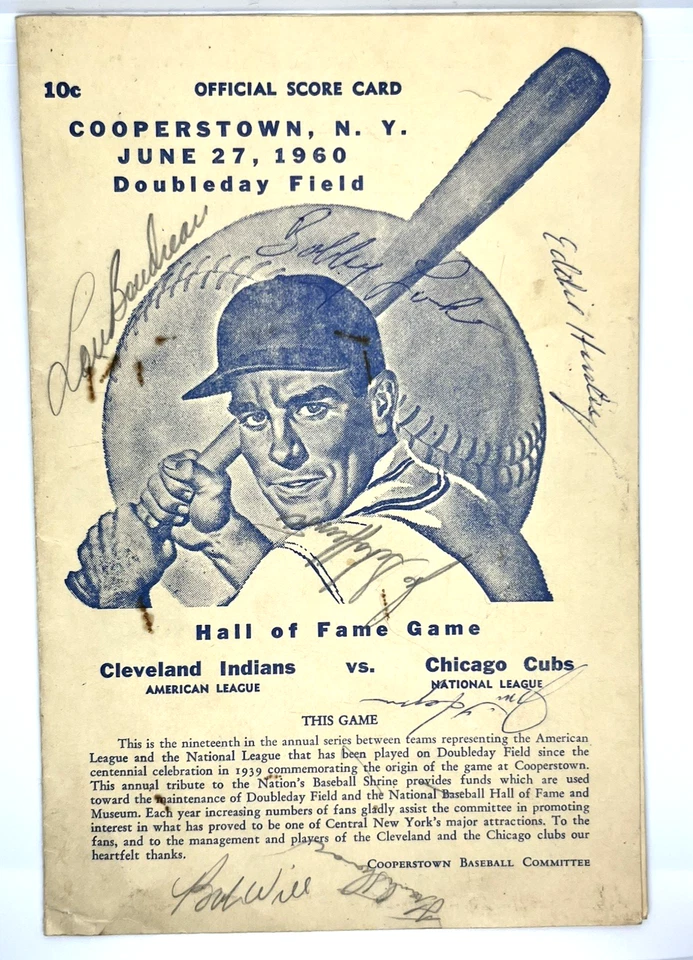 1960 Hall of Fame Game Scorecard Signed by Lou Boudreau, Frank Thomas +5 - Image 1 of 4